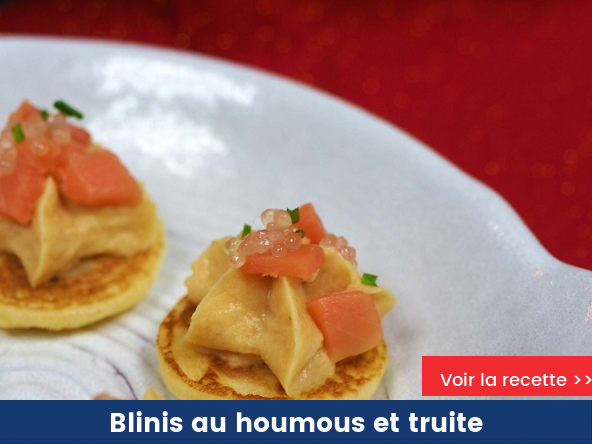 Blinis au houmous et truite